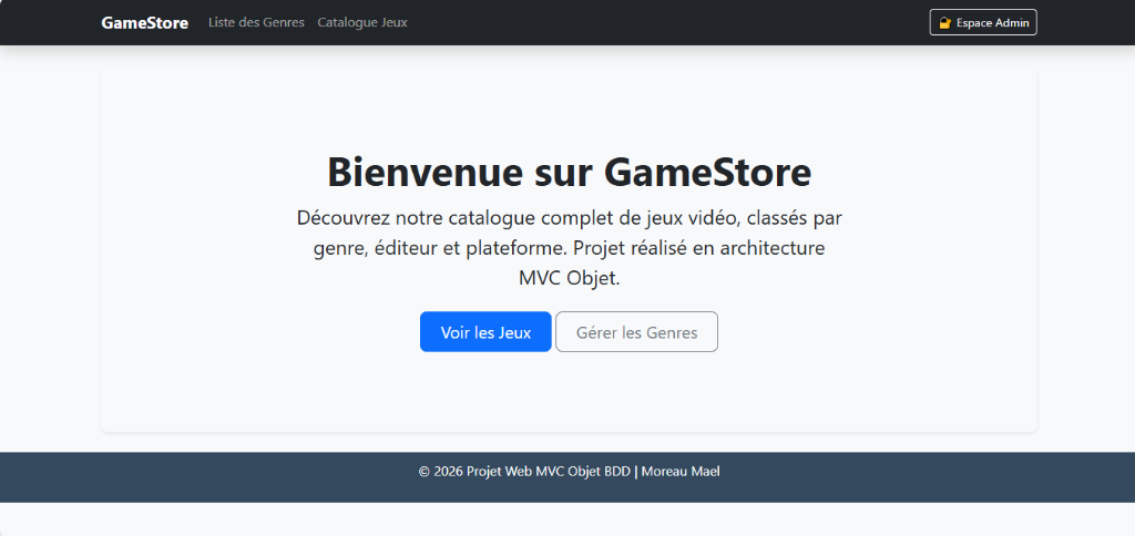 Interface finale du catalogue GameStore avec les jeux vidéo